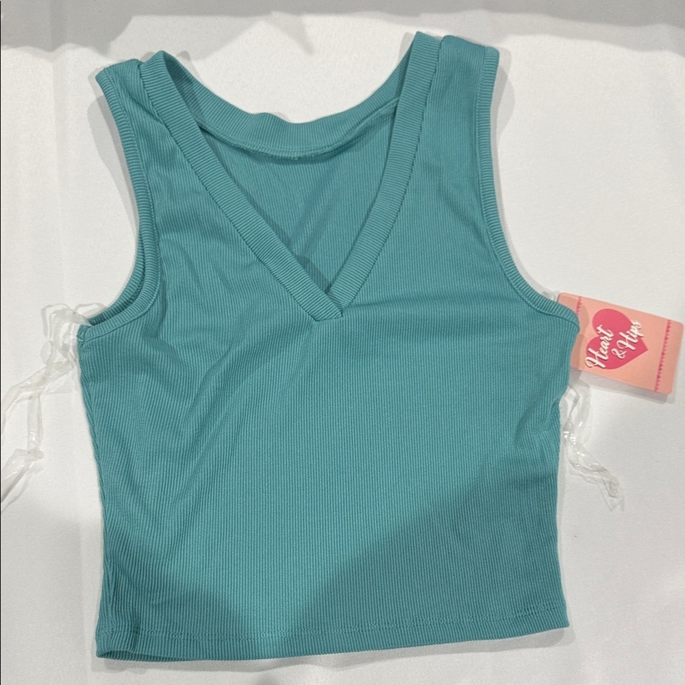 Heart Hips Teal V-Neck Tank Top